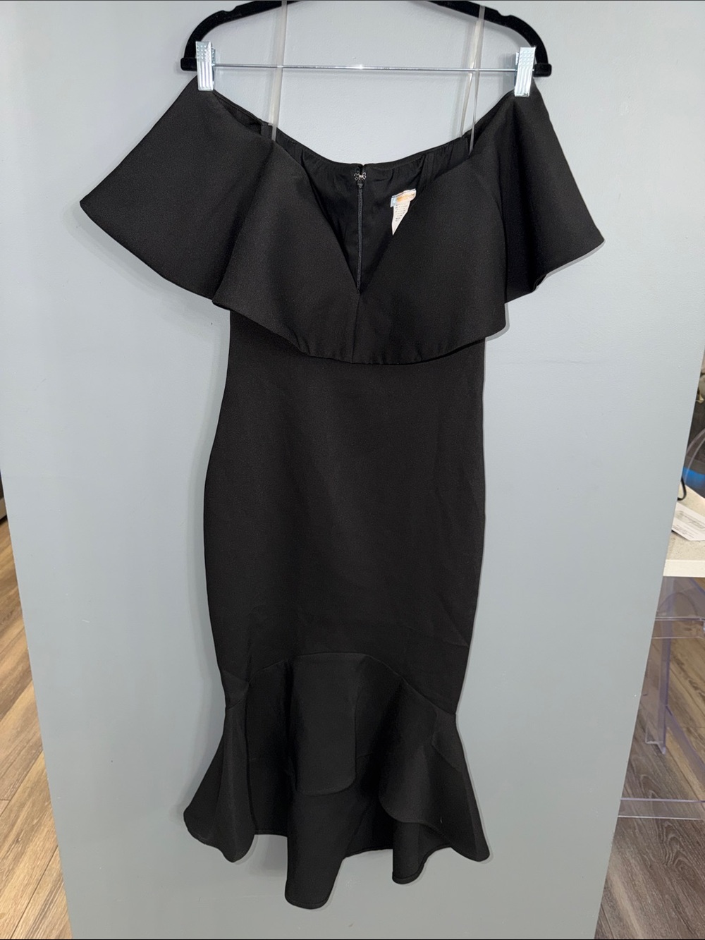 NWOT Rubber Ducky Productions Off Shoulder High-low Midi wiggle Dress Sz S